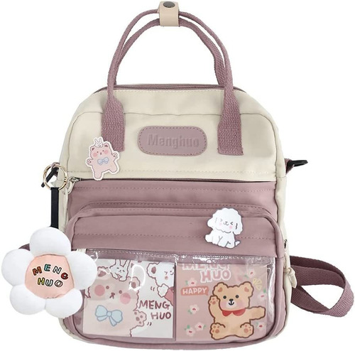 Mochila Escolar Kawaii Estilo Japonesa C/accesorios Rosa