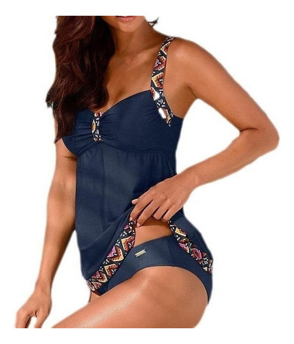 Traje De Baño Tankini Extragrande Con Cuello En V De Dos