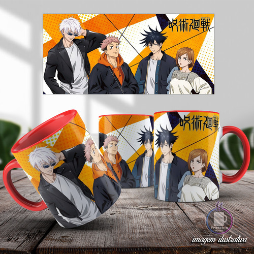 Caneca Jujutsu Kaisen Gojo Itadori Megumi Produto Geek Otaku Vermelho Jujutsu Kaisen