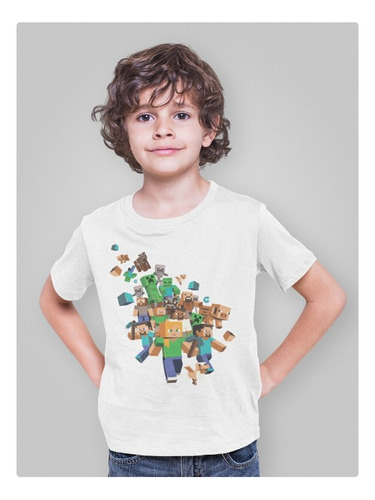 Polera Unisex Infantil Minecraft Game Cubos Algodon Estampad