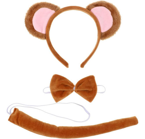 Lurrose Halloween Monkey Ear Headband Bowtie Tail Costume Ki