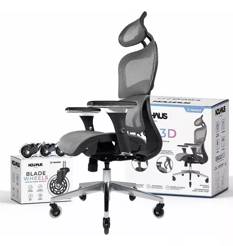 NOUHAUS Ergo3D - Silla de oficina ergonómica – Silla de escritorio con  reposa-brazos ajustable, soporte lumbar 3D y ruedas delgadas extra, silla  de