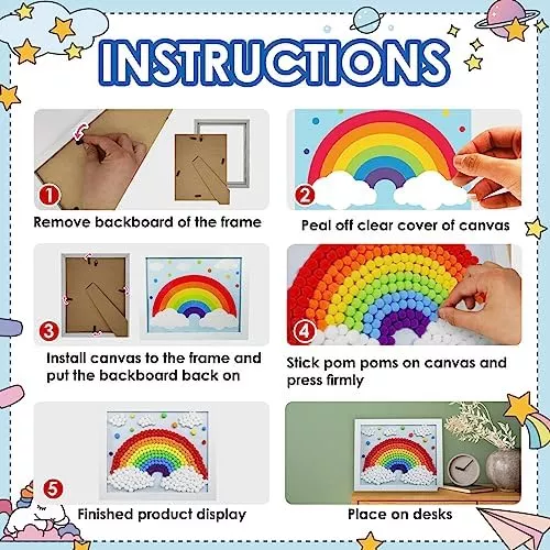 Kit de arte con pompones para niños principiantes, pintura de pompones para  adultos sobre lienzo de pintura, coloridos pompones para manualidades