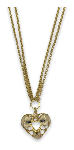 Collar De Plata 925 Dorado Doble Con Dije De Corazón Calado