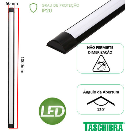 Kit 4 Luminaria Slim Preta 36w Sobrepor 100cm Neutra 4000k