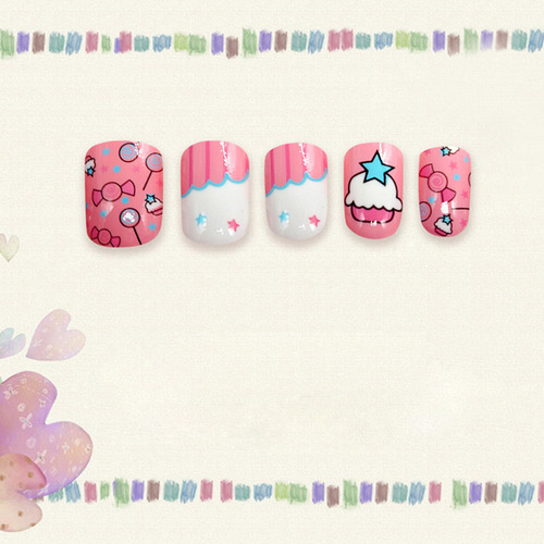 Paquete De Uñas Postizas Con Diseño De Dibujos Animados, 24
