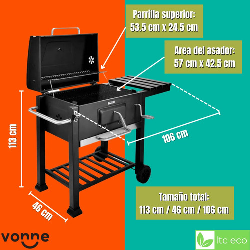 Parrilla Chulengo Portatil C Ruedas Reloj Tapa Balcon Jardin