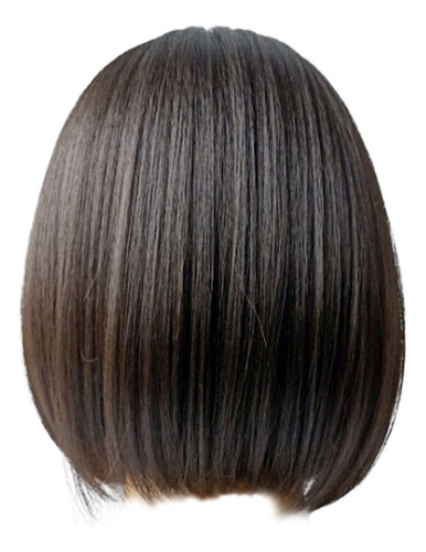 Peluca P Wig, Pelo Corto Y Liso Dividido, Negra, Para Mujer,