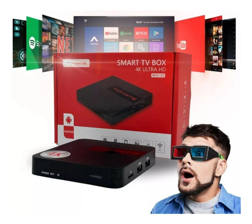Tv Box Smart Box Tomate + Brinde Exclusivo 16gb E 4gb Ram 4k Preto Padrão