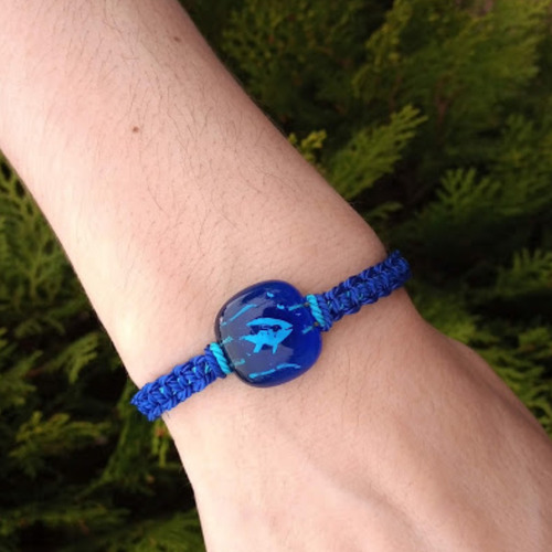 Pulsera Tejida Macramé Pececito Color Azul Turquesa