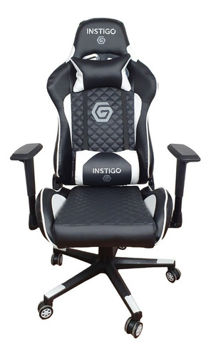 Silla de escritorio Instigo IG626 gamer ergonómica  negra y blanca con tapizado de cuero sintético