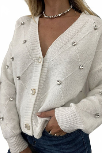 Cardigan Sweater Con Piedras Dione