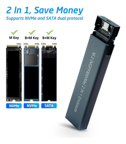 Adaptador De Caixa De Unidade Externa Ssd M.2 Sata Nvme Para