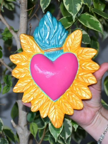 Imagen 1 de 9 de Corazón Mexicano Adorno Yeso Figura Regalo Pintado A Mano