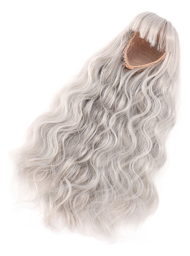 Peluca Gris Con Flequillo Liso, Pelo Largo Y Rizado, Para Br