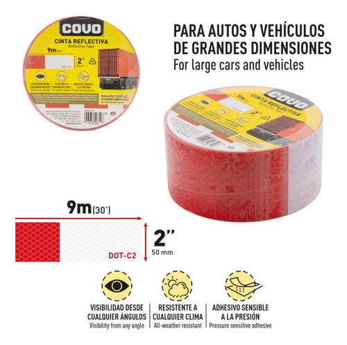 Cinta Reflectiva Rojo/blanco 50mm X 9mts Covo