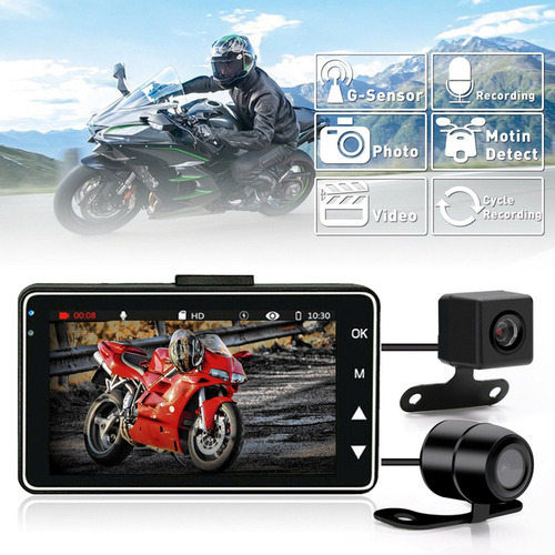 Cámara De Grabación De Motocicletas, 1080p Doble Gran Angula
