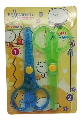 Set 2 Tijeras Plasticas Para Niños/as Corte Liso Y Zig Zag