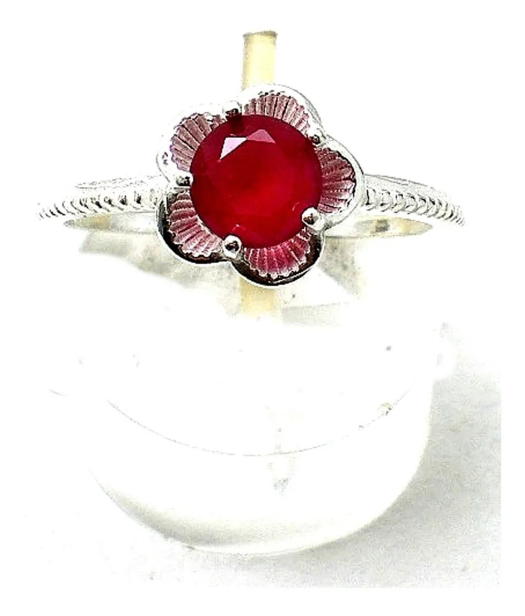 Anillo De Plata 925 Y Rubi Roseta