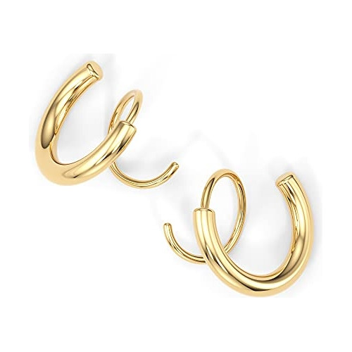 Aretes Dobles De Aro En Espiral Para Mujeres