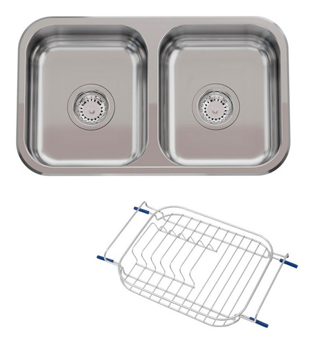 Bacha Doble Cocina C28 Johnson + Escurreplatos 61,5x34x15 Cu