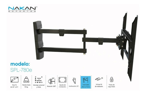 Soporte Nakan SPL-780E de pared para TV/Monitor de 32" a 65" negro
