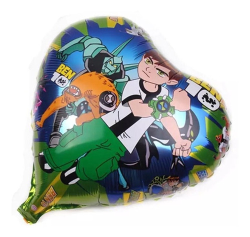 10 Globos Metalicos Del Personaje De Ben10 En Corazon+popote