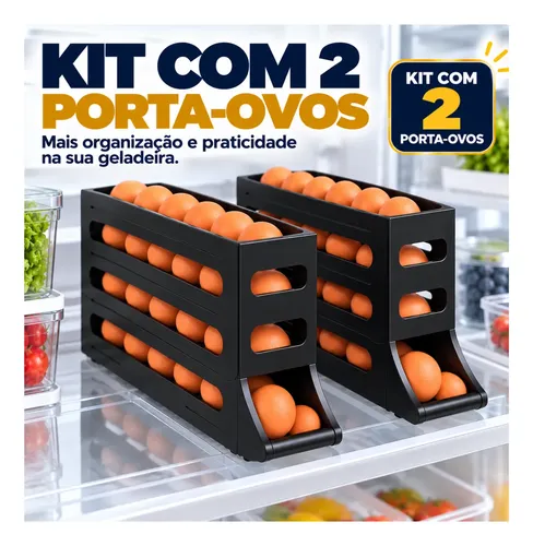 Kit 2 Porta Ovos Suporte Ovos Organizador Geladeira Rolante