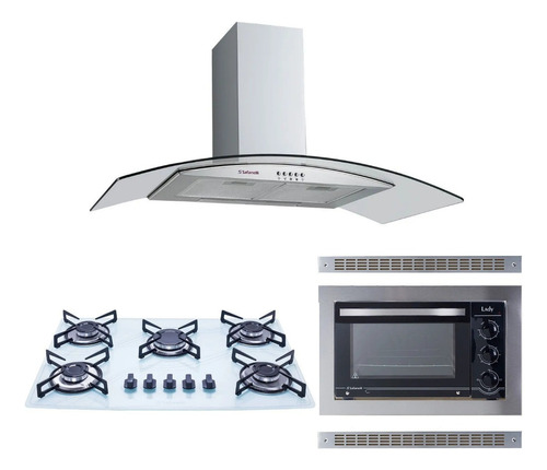 Kit Forno Embutir Lady 45l + Cooktop 5b Branco + Coifa 80 Cm