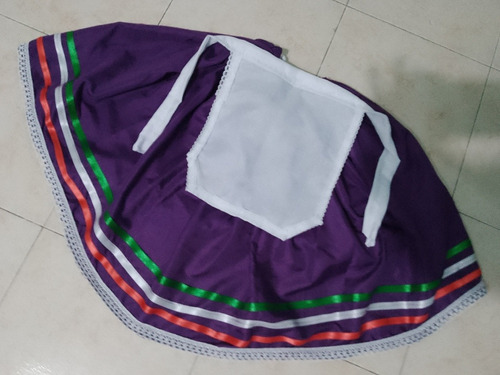 Pollera Violeta Tarantela Con Delantal Niña