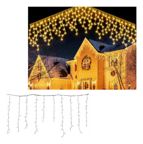 Luces Led Cascada Navidad 7 Metros Dorado Navideño