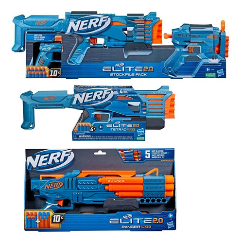 Lanzador Nerf Elite 2.0 Lote Ranger, Tetrad, Stockpile Pack