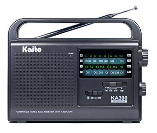 Radio Portátil Ka390 Con Linterna Led, Negro.