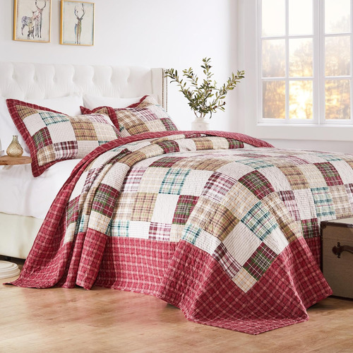 Juego De 3 Colchas Oxford King Algodón Rojo