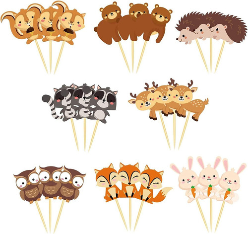 Ai-fun 24pcs Woodland Animals Creatures Cupcake Toppers Fore