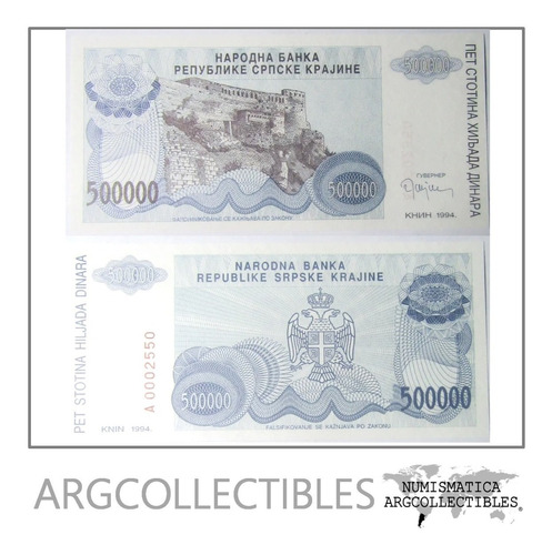 Croacia 500000 Dinara 1994 Pick R 32 Unc Sin Circular 