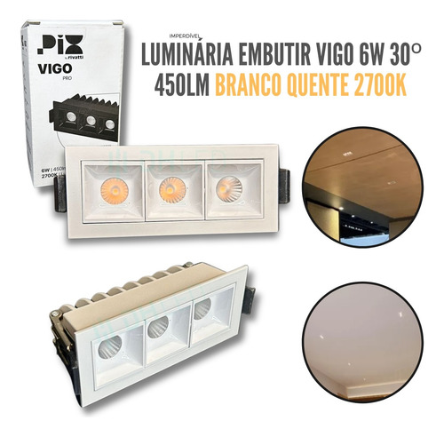 Luminária Spot Led Embutir Recuado Vigo 6w Pix 2700k Branco