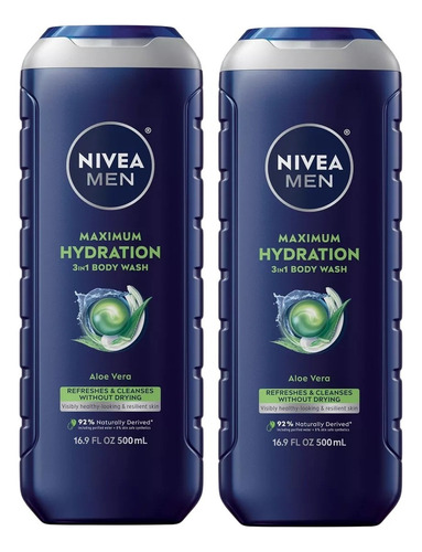 2 Jabón Líquido Nivea Men 3 En 1 Maximum Hydration 500ml