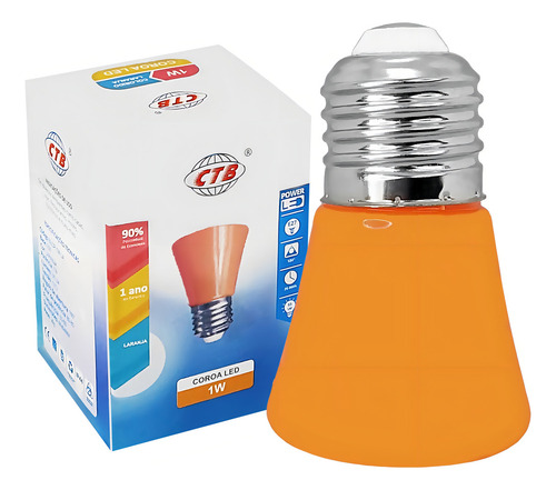 Lâmpada Mini Bulbo T44 Led 1w 127v E27 Colorida Laranja