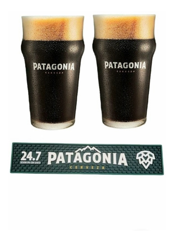 2 Vasos Cerveza Patagonia Nonic Pint + Barmat Esterilla 24.7