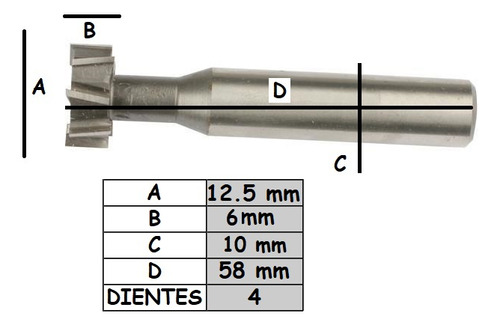 Fresa T-631 Metal Diámetro 12.5mm Alto 6mm Recta Fubral