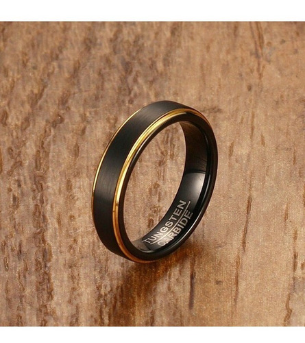 Anillo De Tungsteno Slim Black & Gold Borders