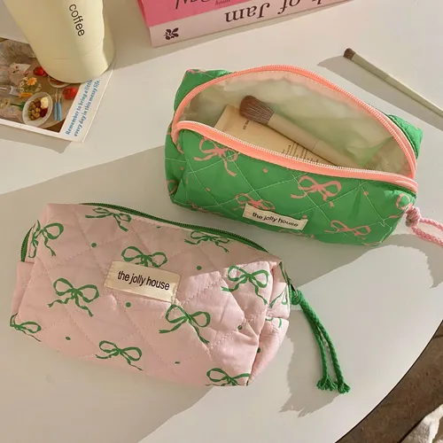 Neceser De Maquillaje Grande Con Lazo Contrastante Portátil