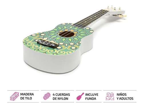 Imagen 2 de 9 de Ukelele Soprano De Madera Uquelele Con Funda Diseño Mandala
