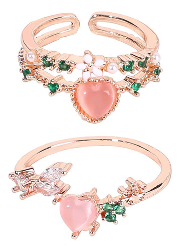 Juego De Anillos En Forma De Corazón De Cristal Y2k, Anillos