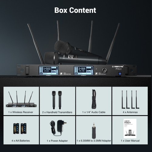 Sistema Micrófono Inalámbrico Phenyx Pro 2 Canales Canto Kar