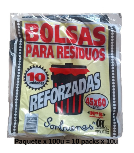 Bolsas De Residuos Negras Medida 45x60 Cm Pack X 100u