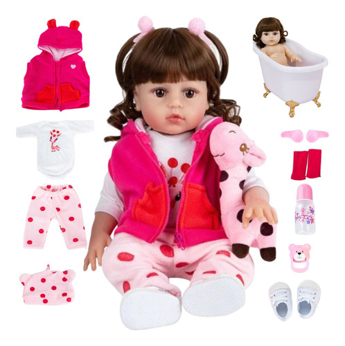 Bebê Reborn Boneca Silicone Girafinha Menina Pode Dar Banho