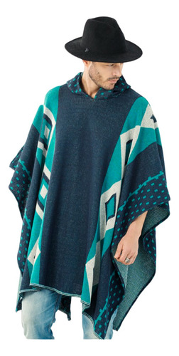 Ruana Poncho Hombre Tejida Liviana Urbana Con Capota