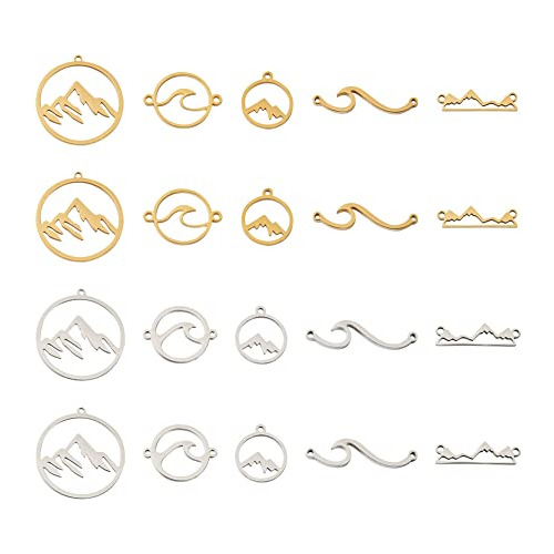 20 Pcs Charms Metal Hueco Montaña, Redondo Plano, Acer...